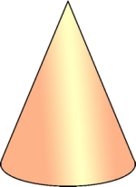 Kjegle med høyde h og radius r.